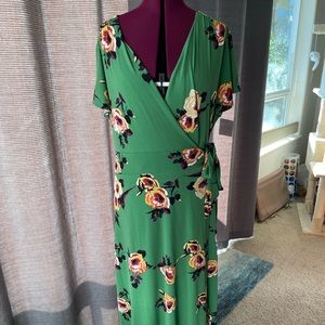 Lane Bryant green floral maxi wrap dress